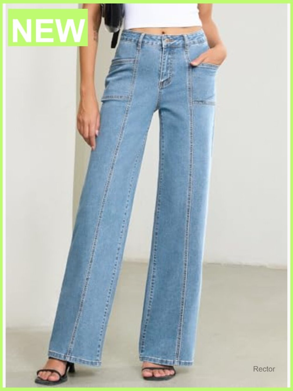 High Waisted Wide Leg Jeans Stretchy Baggy Denim Pants - Picture 4 of 7